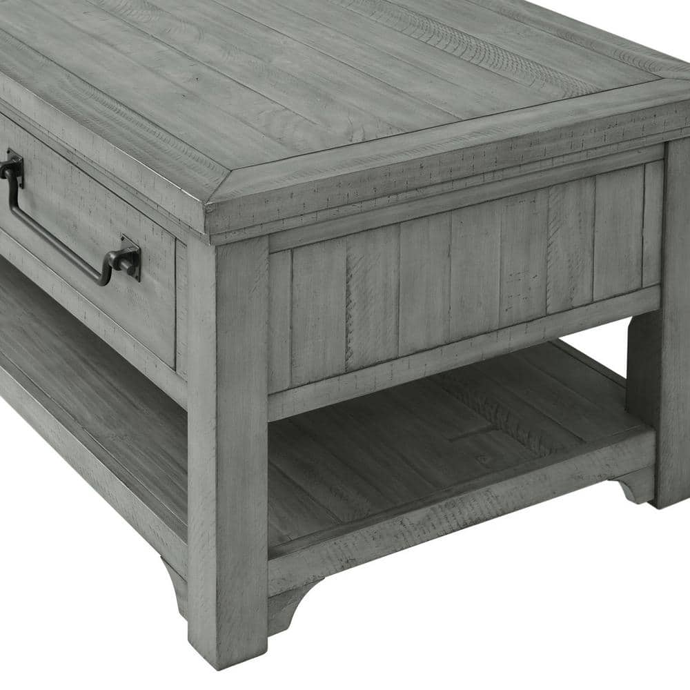 Dove Grey Solid Pine Rectangular Coffee Table with Storage