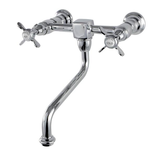 Kingston Brass Vintage Cross 2-Handle Wall Mount Bathroom Faucet in Polished Chrome