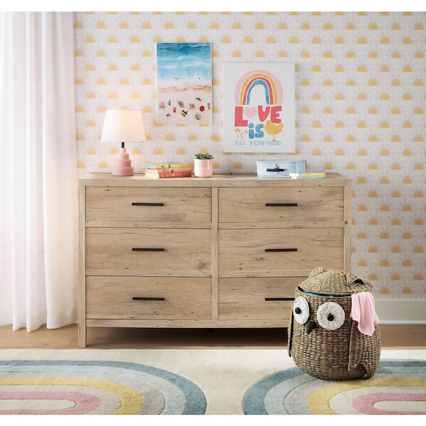 SAUDER Pacific View 6-Drawer Prime Oak Dresser 34.567 in. x 55.827