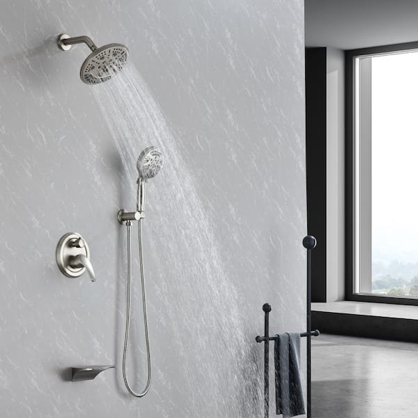 BabyBreath 6-Spray Patterns with 1.8 GPM 8 in. Tub Wall Mount Dual Shower Heads in Spot Resist Brushed Nickel