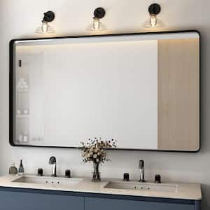 60 in. W x 28 in. H Rectangular Aluminum Framed Wall Bathroom Vanity Mirror in Black