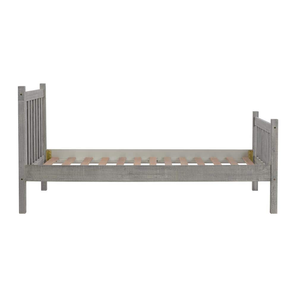 Windsor Driftwood Gray Twin Pine Wood Bed with Slats and Headboard
