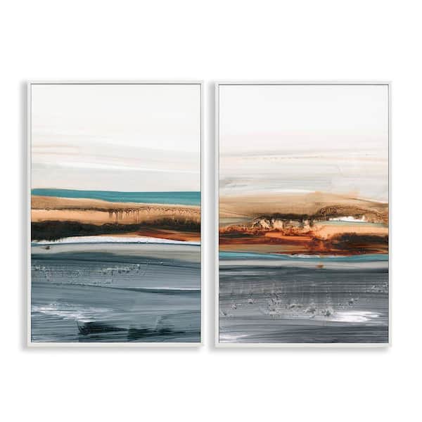 Stupell Industries Coastal Beach Impression by Ethan Harper 2 Pieces White Framed Abstract Giclee Art Print 24 in. x 16 in.