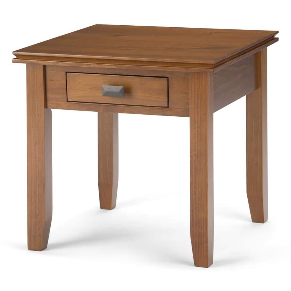 Honey Brown Solid Wood End Table with Storage Drawer