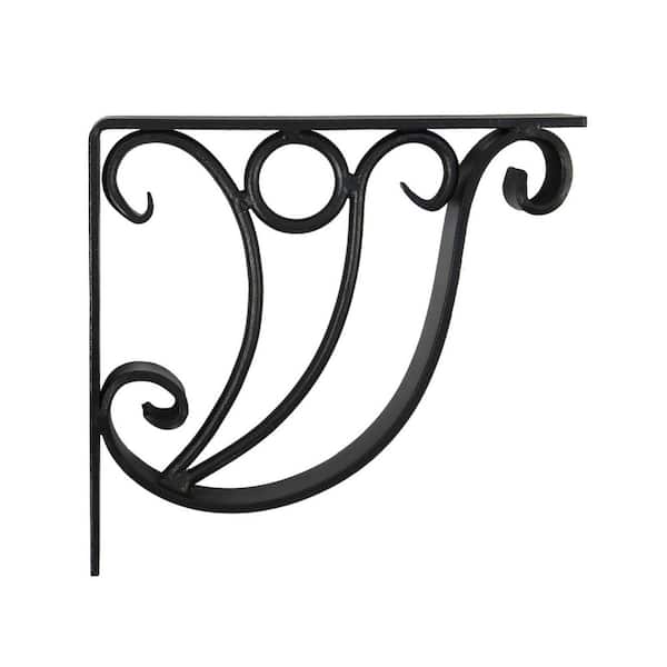 Art Deco Ionic Shelf Metal Bracket, Set of 2, 12 in. Wide, Black Powder Coat Finish