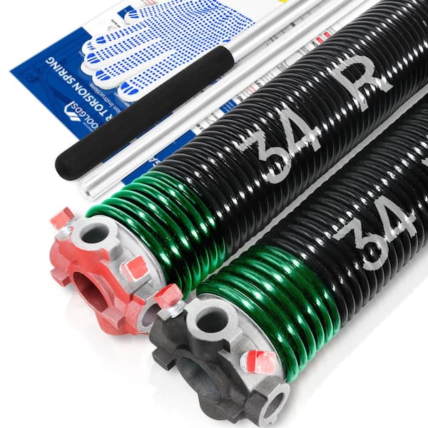 YOTOOLGDS 0.243 in. Wire x 2 in. x 34 in. L Electrophoresis Garage Door Torsion Springs in Green Left and Right with Winding Bars