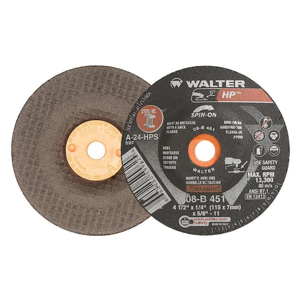 WALTER SURFACE TECHNOLOGIES HP 4.5 in. x 5/8-11 in. Arbor x 1/4 in. T28S GR A-24-HPS Grinding Wheel (20-Pack)