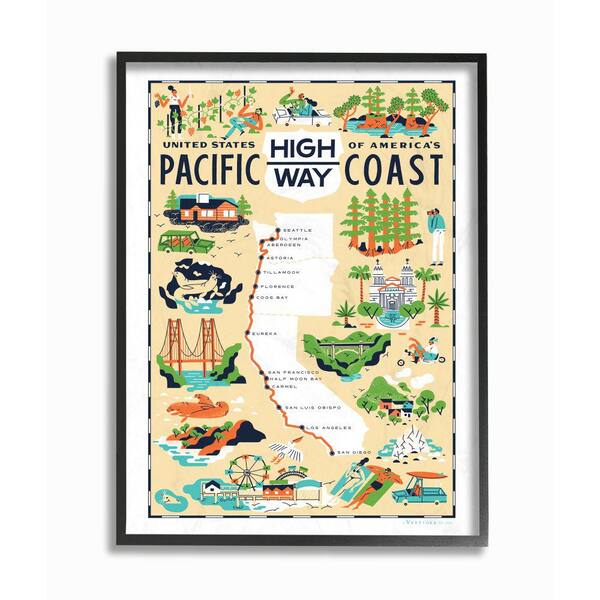 The Stupell Home Decor Collection 24 In X 30 In Us Pacific Coast Highway Pale Yellow Illustrated Scenic Map Poster By Vestiges Framed Wall Art Cw 1506 Fr 24x30 The Home Depot The Stupell Home Decor Collection 24 In X 30 In Us Pacific Coast Highway Pale Yellow Illustrated Scenic Map Poster By Vestiges Framed Wall Art Cw 1506 Fr 24x30 The Home Depot