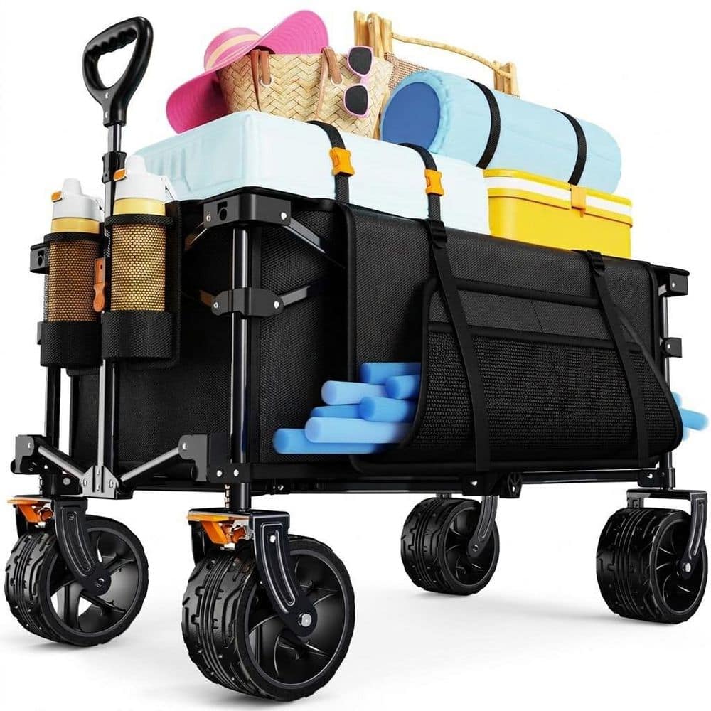 4.94 cu. ft. Steel Frame and 600D Oxford Fabric Garden Cart Heavy Duty Collapsible Utility Wagon w/ Big Wheels & Brakes price history on PriceWatchPro