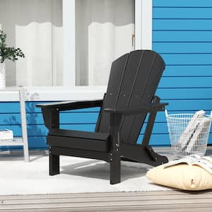 Classic Adirondack Folding Adjustable Chair Outdoor Patio, HDPE, Weather Resistant, Black