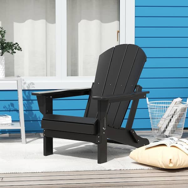 AUTMOON Classic Adirondack Folding Adjustable Chair Outdoor Patio, HDPE, Weather Resistant, Black