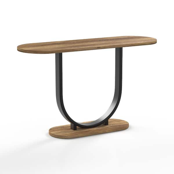 Furniture of America Juantabo 47.25 in. Rustic Oak and Sand Black Oval Wood Console Table