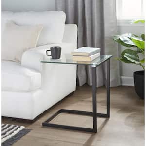 Zenn 15.75 in. Clear Glass and Black Metal Square End Table