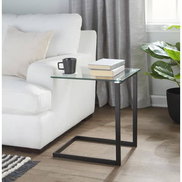 Lumisource Zenn 15.75 in. Clear Glass and Black Metal Square End Table