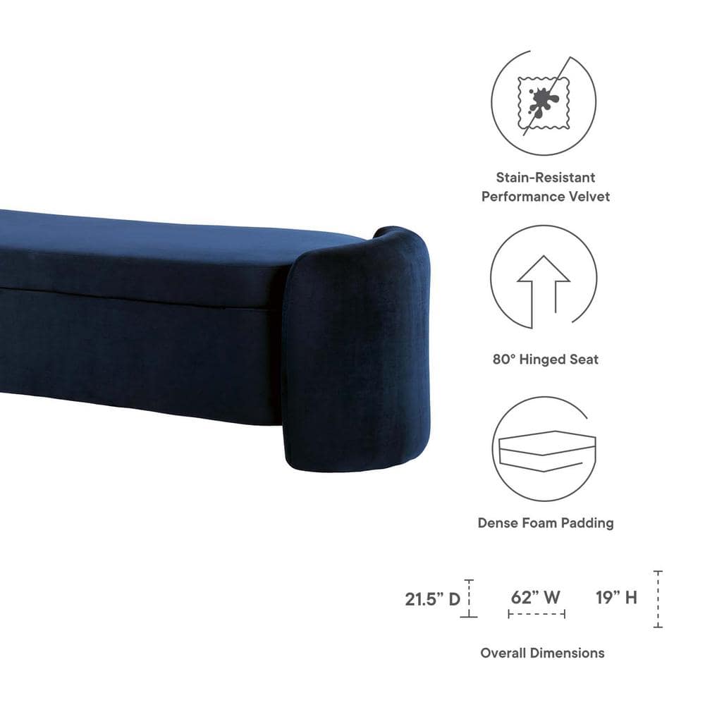 Nebula Midnight Blue Velvet 62" Upholstered Storage Bench