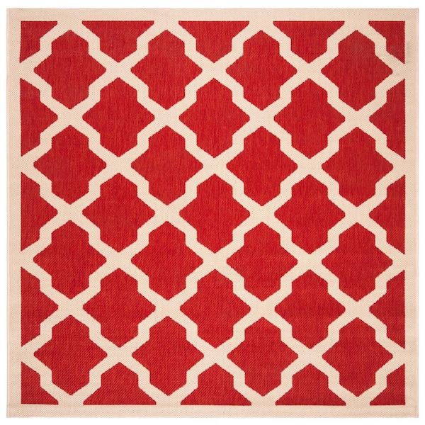 SAFAVIEH Courtyard Red/Bone 4 ft. x 4 ft. Square Geometric Indoor/Outdoor Patio  Area Rug