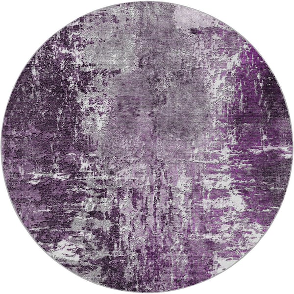 Dream Shag Premium Machine Washable Abstract ADS718 Eggplant 8 ft. x 8 ft. Round Rug