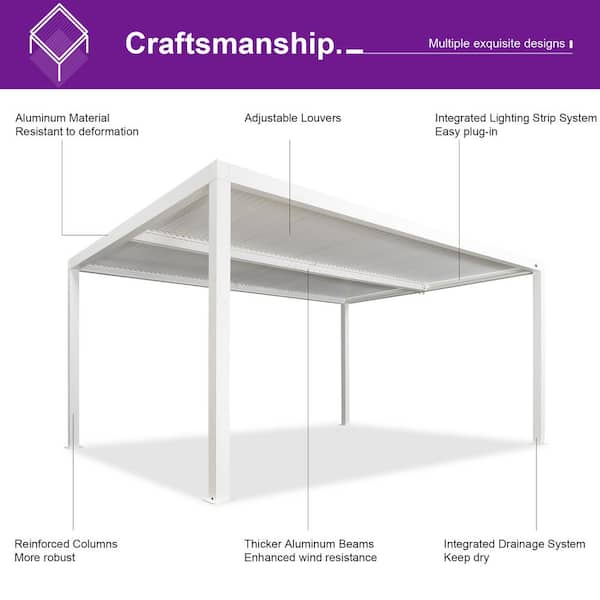 PURPLE LEAF 12 ft. x 16 ft. White Aluminum Frame Outdoor Louvered