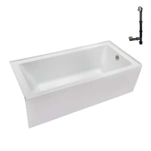 60 in. x 30 in. Soaking Acrylic Alcove Bathtub with Right Drain in Glossy White, External Drain in Brushed Nickel