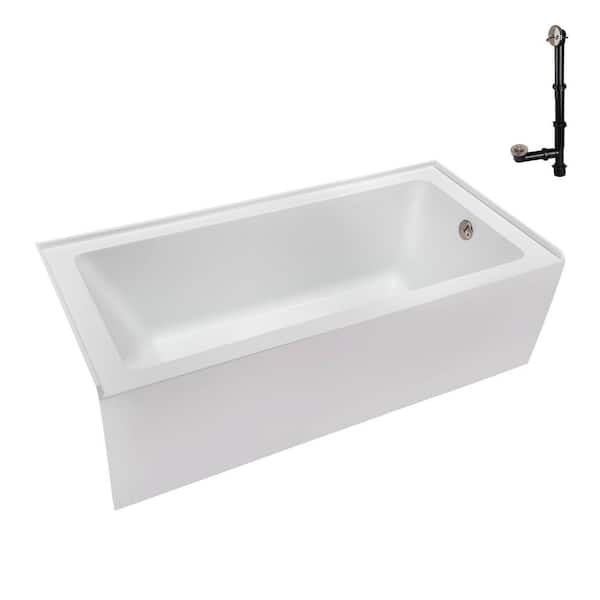 Streamline 60 in. x 30 in. Soaking Acrylic Alcove Bathtub with Right Drain in Glossy White, External Drain in Brushed Nickel