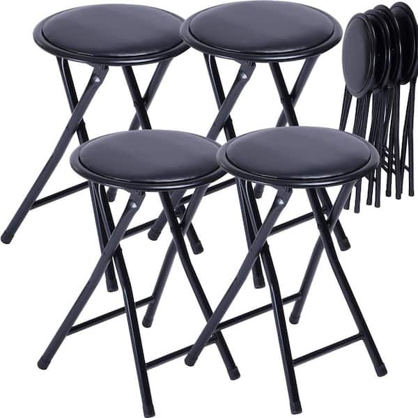 NEW PORT 18.1 in. Black Round Metal Folding Stool with Cushioned Polyester Seat (Set of 4)