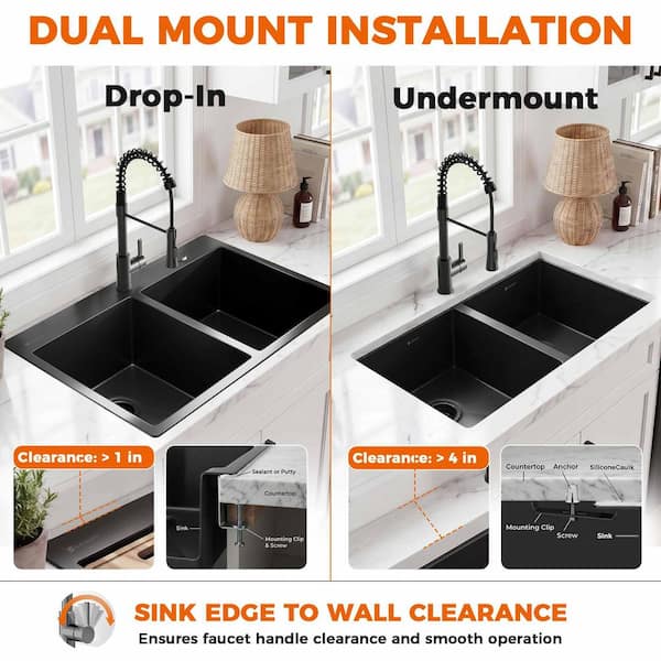 Glacier Bay 33 in. Drop-In Double Bowl 18 Gauge Black Stainless