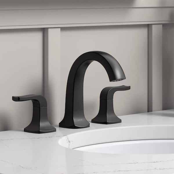 Rubicon 8 in. Widespread Double Handle High Arc Bathroom Faucet in Matte Black