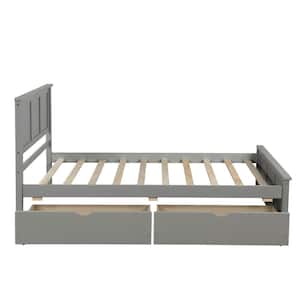 Gray Wood Frame Twin Size Platform Bed, 2-Drawers with Wheels