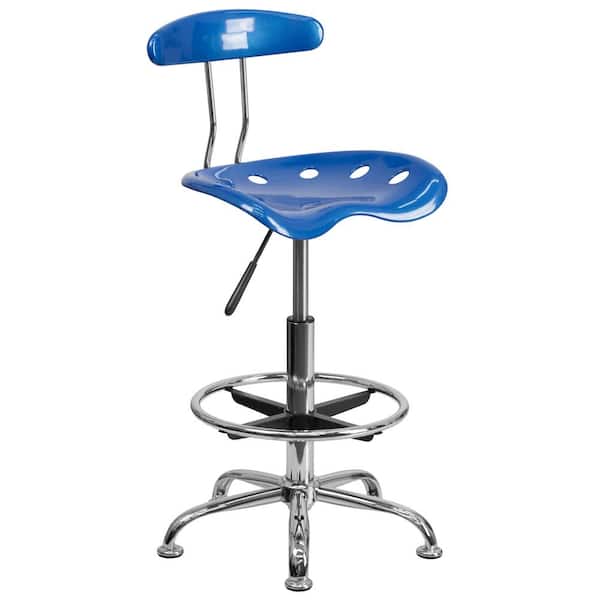 Flash Furniture Vibrant Bright Blue and Chrome Drafting Stool with Tractor Seat