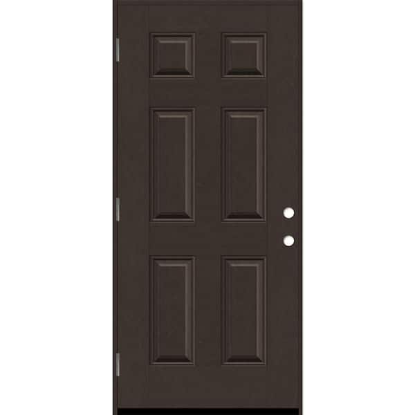 Steves & Sons Regency 36 in. x 80 in. 6 Panel RHOS Hickory Stain Mahogany Fiberglass Prehung Front Door with 6-9/16 Jamb
