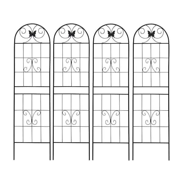 71 in. Outdoor Garden Metal Rustproof Plant Climbing Trellis Black, 4 Pieces