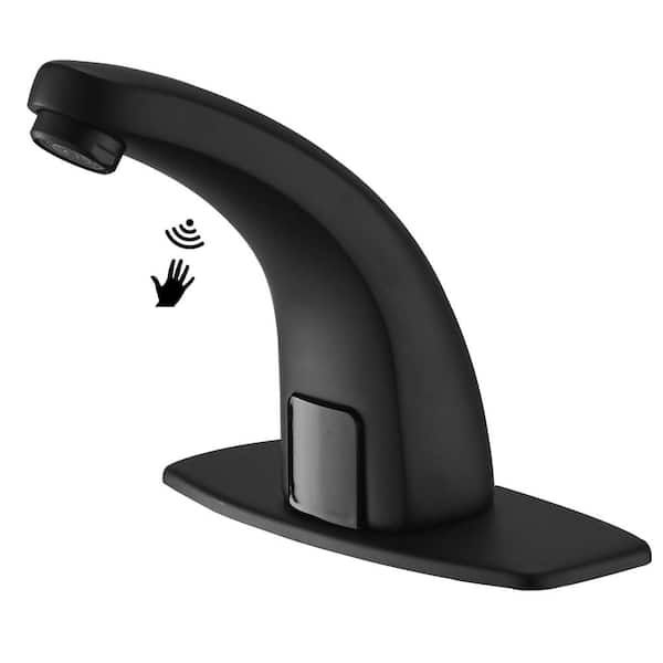 BWE Automatic Sensor Touchless Bathroom Sink Faucet With Deck Plate In Matte Black
