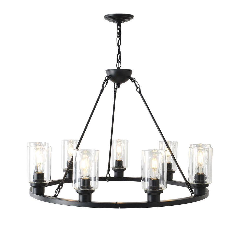 Avex 12-Light Matte Black Wagon Wheel Pendant Light with Glass Shade, No Bulbs Included price history on PriceWatchPro