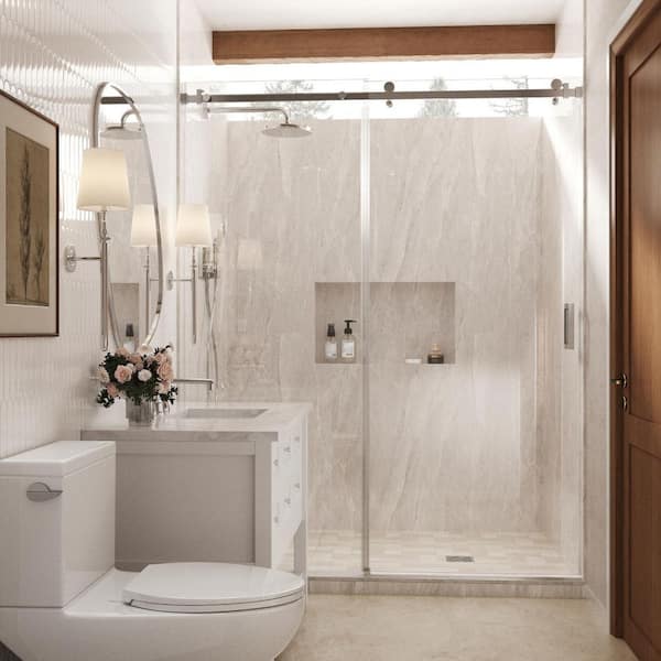 56-60 in. W x 74 in. H Frameless Single Sliding Shower Door with 5/16 in. Tempered Glass, Chrome Color & Mental Hardware