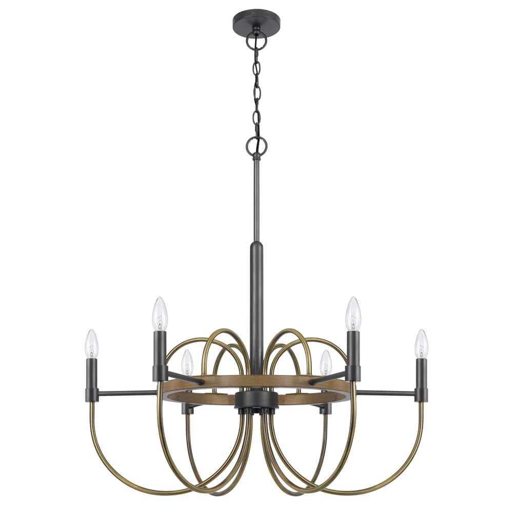 Seagrove 31" Bronze and Wood 6-Light Candle Chandelier