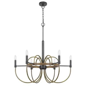 Seagrove 60-Watt 6-Light Antique Brass Linear Chandelier for Kitchen Island with No Bulbs Included