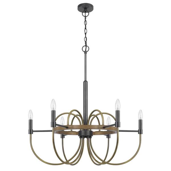 CAL Lighting Seagrove 60-Watt 6-Light Antique Brass Linear Chandelier for Kitchen Island with No Bulbs Included