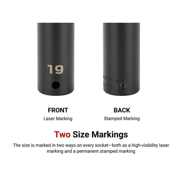 1/2 Inch Drive Deep 6-Point Impact Socket Set, 8-Piece (39-50 mm)