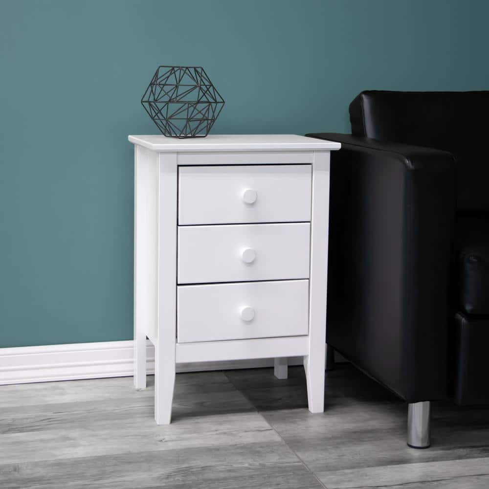 Sustainable Solid Pine 3-Drawer White Nightstand