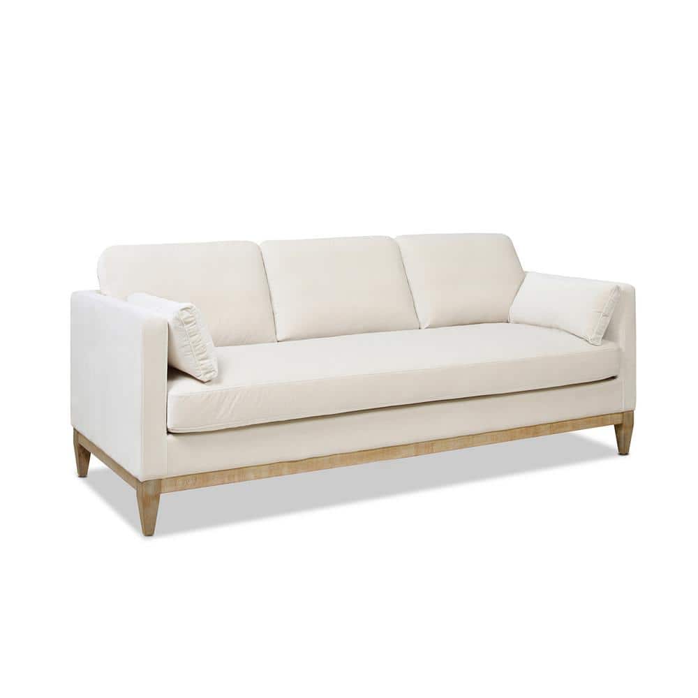 Knox 84" French Beige Velvet Lawson Sofa with Wood Base