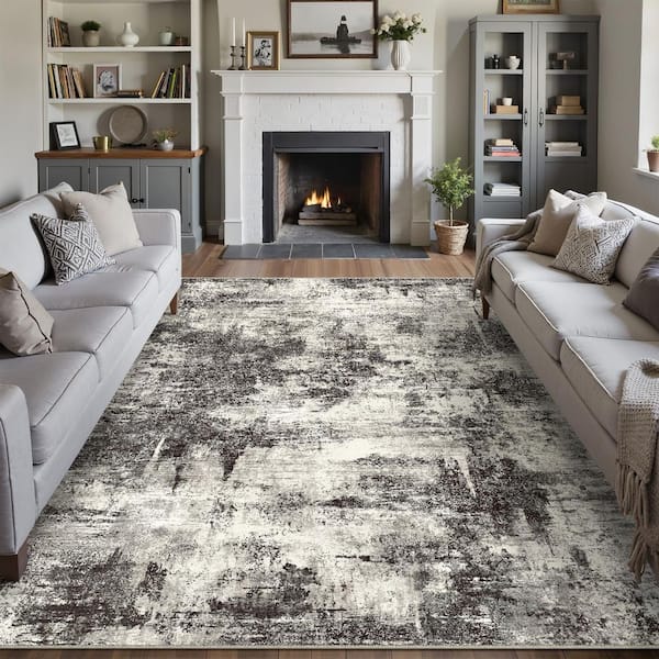 Black Forest Black 9 ft. x 12 ft. Washable Modern Abstract Area Rug