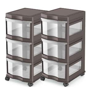 Classic 3 Shelf Storage Organizer Plastic Drawers, Gray (2-Pack)
