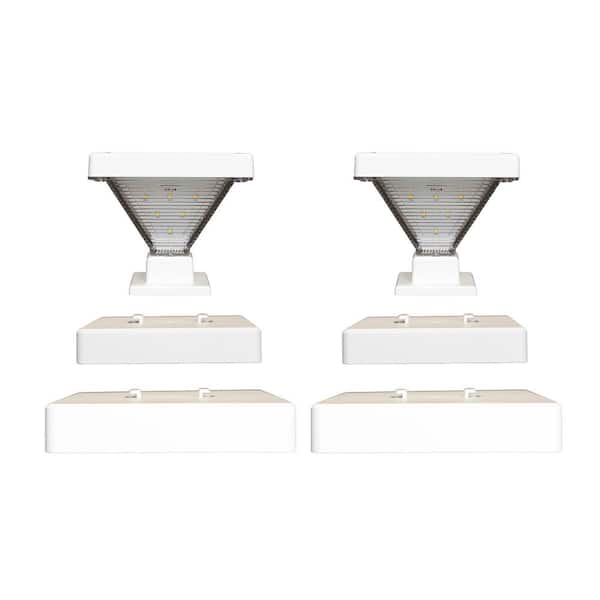 Luxor White 4 x 4 and 5 x 5 Solar LED Deck Post Cap Light with Warm White Hi/Lo Mode for Backyard Wood Fence (2-Pack)