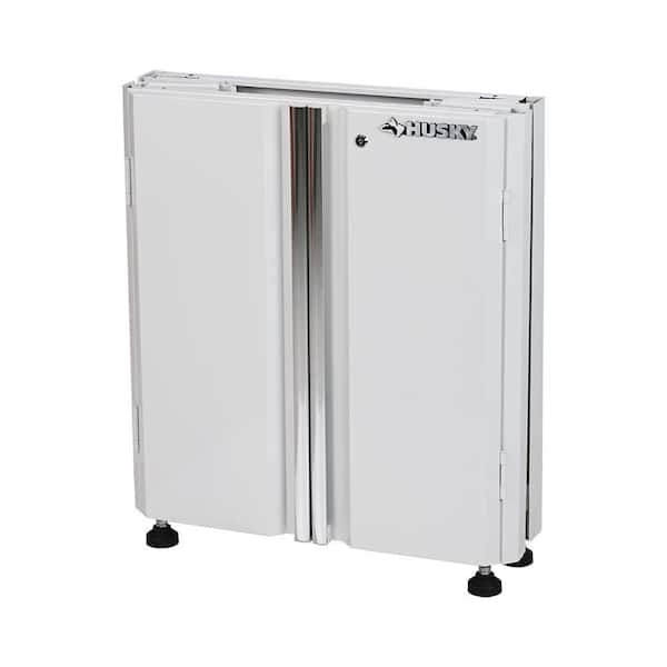 Husky - HUSKY 28 in. W x 33 in. H x 19 in.D Folding 22-Gauge Steel 1-Piece Garage Storage System in White w/ Wooden Worktop