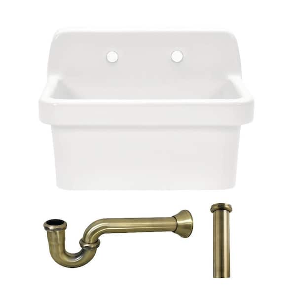 Doriteal 24 in. Wall Mount Single Ceramic Kitchen Sink with Accessories