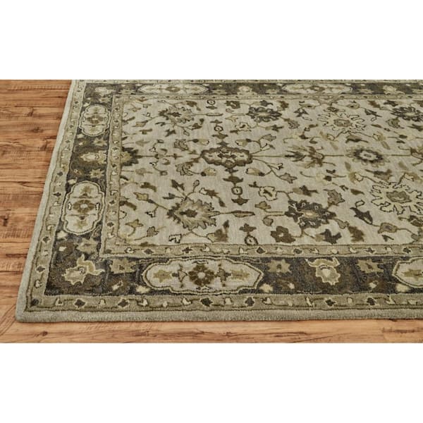 2 ft. x 10 ft. Gray, Ivory Floral Runner Rug