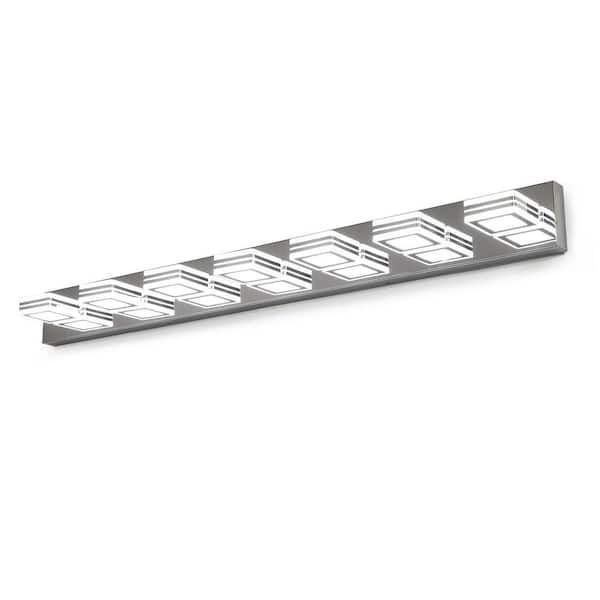 46 in. 7-light Modern Chrome Wall Bathroom Mirror LED Vanity Light Bar with Square Acrylic Lampshades