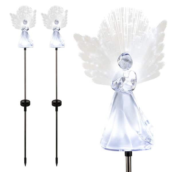 37 in. Tall Solar Angel Garden Stake with Fiber Optic Wings and LED Lights, Set of 2