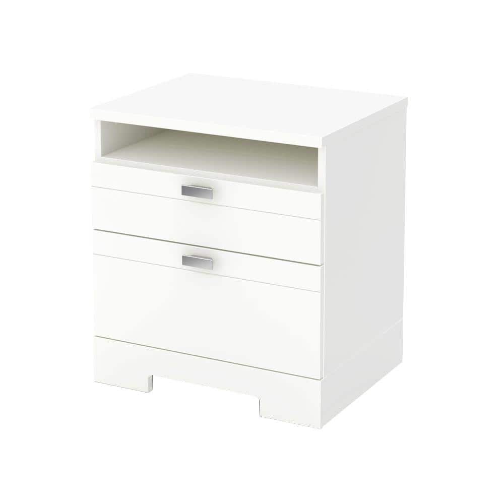 White 2-Drawer Nightstand with Cord Catcher