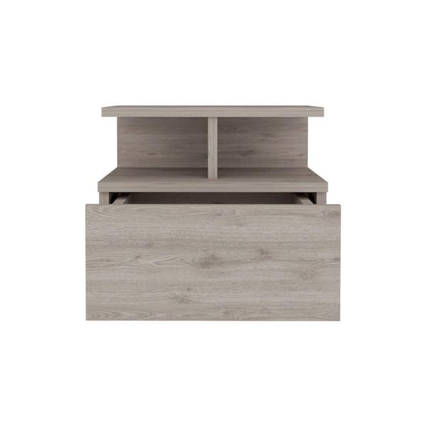 Unbranded Modern 14.01 in. W x 13.22 in. D Gray Particle Board Floating 2-Tier Decorative Wall Shelf with Single Drawer